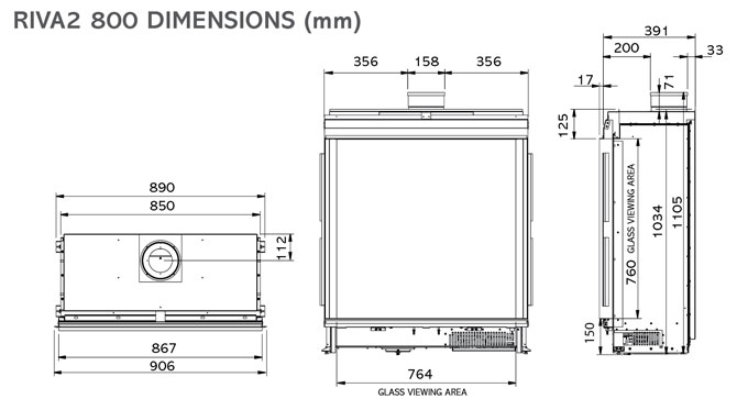 Riva2 800 Icon XS Dimensions